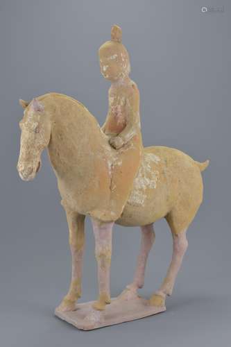 Tang Dynasty Pottery Horse and Lady Rider, 42cms high