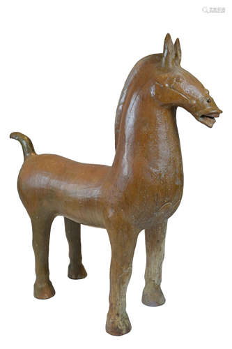 Very large Han Dynasty Lead Amber Glazed Standing Horse - 103cms tall