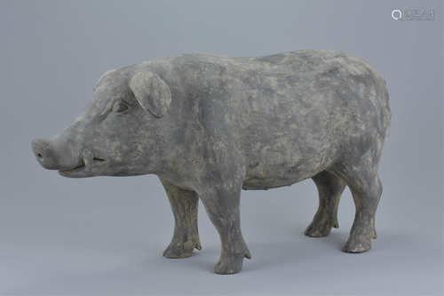 Han Dynasty grey Pottery Pig, 43cms long