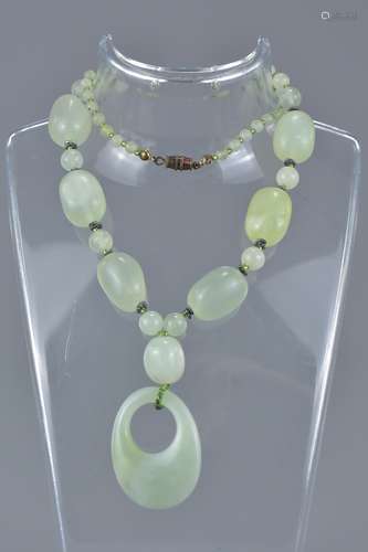 Chinese Jade Bead Necklace, 56cm long