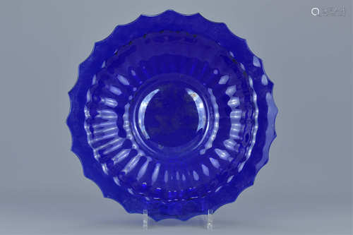 Chinese 19th century Pekin Blue Glass Fluted Bowl,