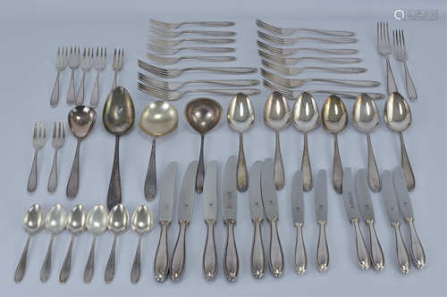 Collection of WMF Silver Plate Cutlery stamped 90 - 45, six piece setting, 52 pieces in total (52)