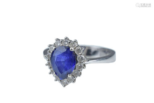 A 14K white gold, 1.44ct sapphire diamond cluster