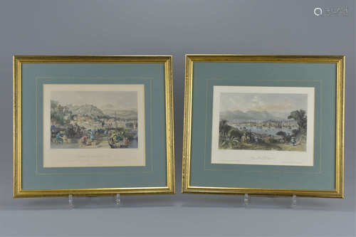 A pair of framed and glazed 19th century views of China engravings. 'Loading Tea-Junks at Tseen-tang