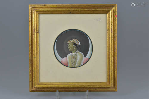 A framed portrait painting of Emperor Jahangir. 28cm x 30cm