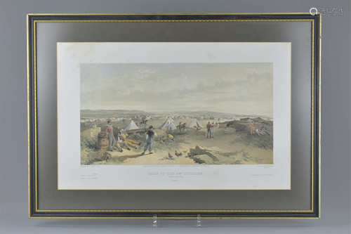 A framed and glazed 19th century print of the 'Camp of the 4th division' July 15th 1855. Plate 9. Pu