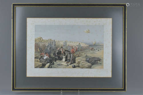 A framed and glazed print of the 'Russian rifle pit'. Published June 11th 1855 by Paul & Dominic Col