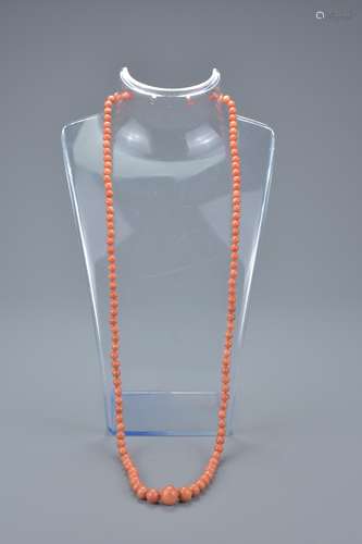 Coral graduated Bead Necklace with 18k white gold clasp, approximately 64cms long, bead size approx.