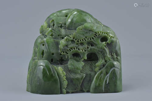 Chinese Spinach Jade Carving in the form of a Mountain, 10cms x 11cms