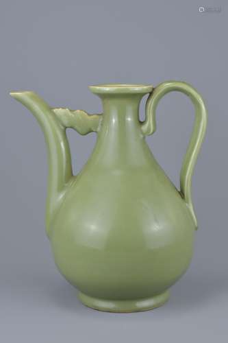 Chinese Porcelain Celadon Wine Ewer with handle. 25cms high