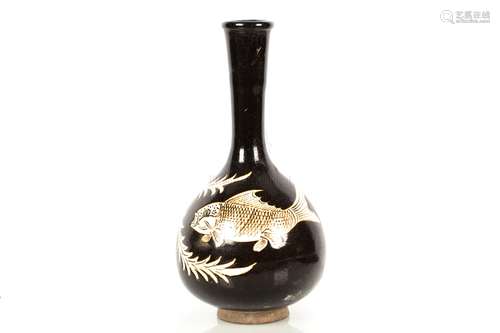 BLACK GLAZED 'FISH' VASE