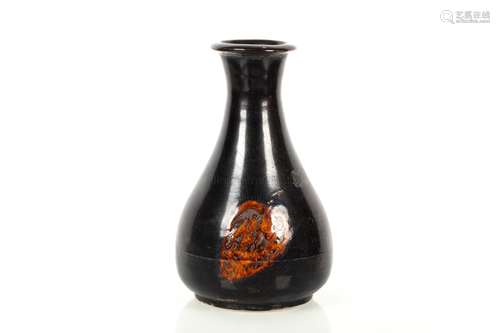 BLACK GLAZED 'LEAF' VASE