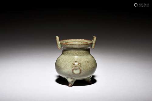 CELADON GLAZED TRIPOD CENSER WITH RAISED HANDLES