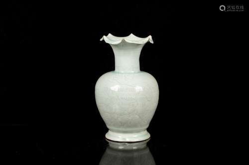 CELADON GLAZED AND CARVED VASE