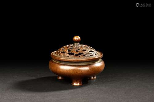 BRONZE CAST TRIPOD CENSER WITH LID