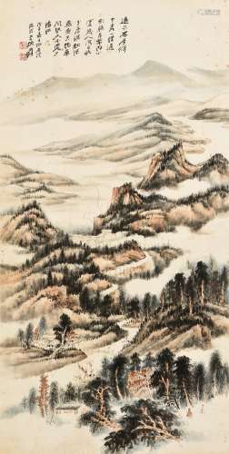 ZHANG DAQIAN: FRAMED INK AND ON PAPER PAINTING 'MOUNTAIN SCENERY'