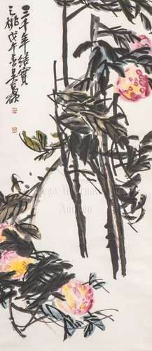 WU CHANGSHUO: INK AND COLOR ON PAPER PAINTING 'PEACHES'