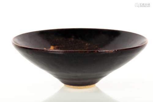 BLACK GLAZED AND STENCIL CUT CONICAL BOWL