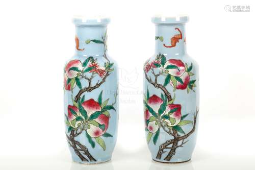 PAIR OF FAMILLE ROSE 'PEACHES' VASES