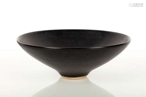 BLACK GLAZED AND STENCIL CUT CONICAL BOWL