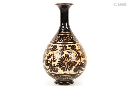 BLACK GLAZED 'FLOWERS AND VINES' VASE