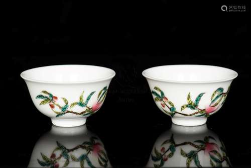 PAIR OF FAMILLE ROSE TEA CUPS