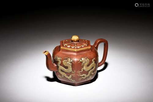 YIXING ZISHA 'DRAGON' HEXAGONAL TEAPOT