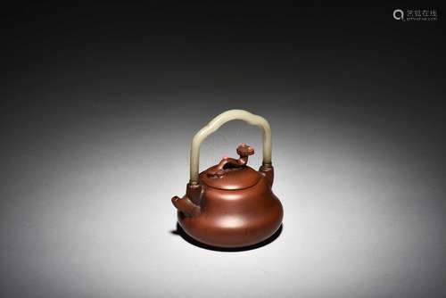 WU YUNSONG: YIXING ZISHA TEAPOT WITH JADE HANDLE