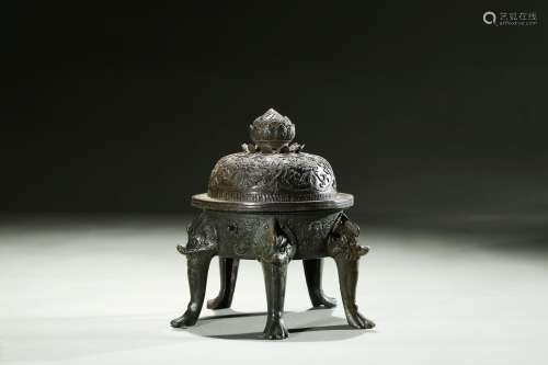 BRONZE CAST 'MYTHICAL BEAST' CENSER WITH FIVE LEGS