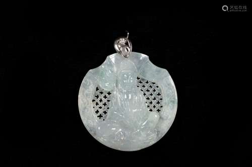 JADEITE CARVED GUANYIN PENDANT WITH 18K WHITE GOLD AND DIAMOND AND GIA CERTIFICATE 5171443109