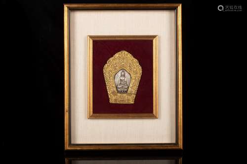 FRAMED GILT SILVER BODHISATTVA PLAQUE