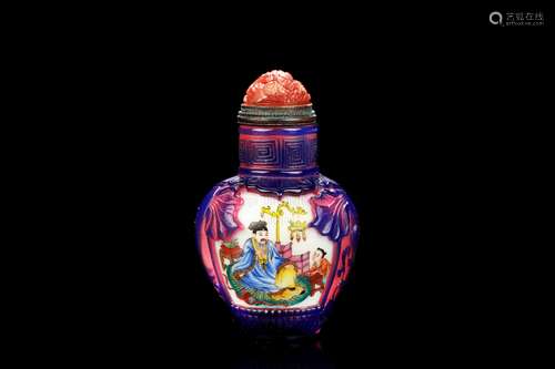 FAMILLE ROSE GLASS OVERLAY 'PEOPLE' SNUFF BOTTLE