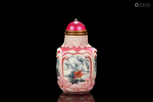 GRISAILLE PAINTED GLASS 'LANDSCAPE' SNUFF BOTTLE