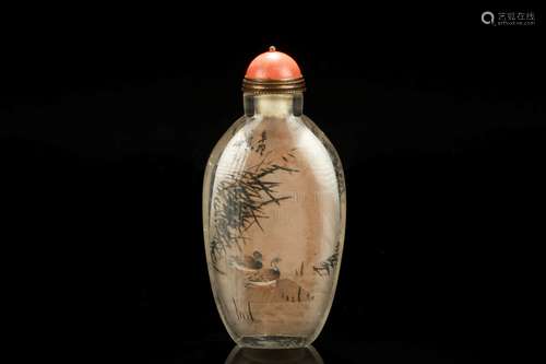 YE ZHONGSAN: INSIDE PAINTED 'MANDARIN DUCKS' SNUFF BOTTLE