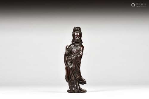 WOOD CARVED 'GUANYIN' STANDING FIGURE