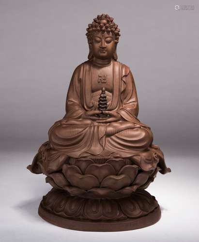 YIXING ZISHA SHAKYAMUNI BUDDHA SEATED FIGURE