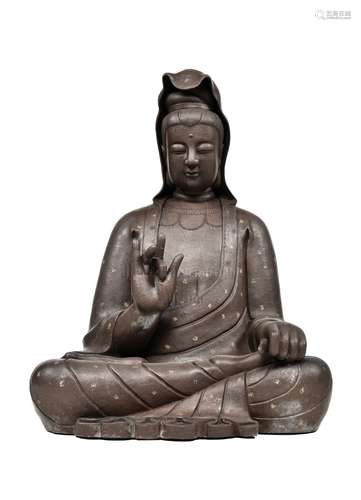 LARGE YIXING ZISHA SEATED GUANYIN