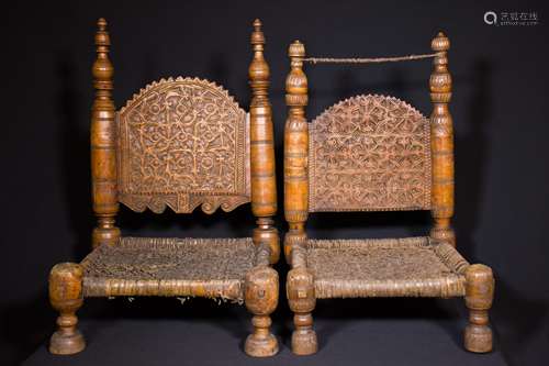 PAIR OF A SMALL CHAIRS - AFGHANISTAN - LATE 19th CENTURY