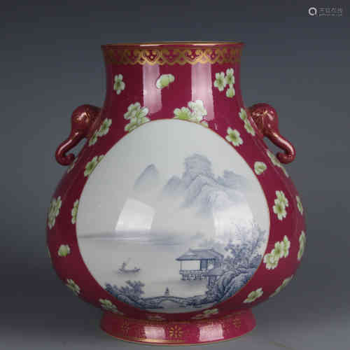 A Chinese Red Ground Blue and White Porcelain Vase