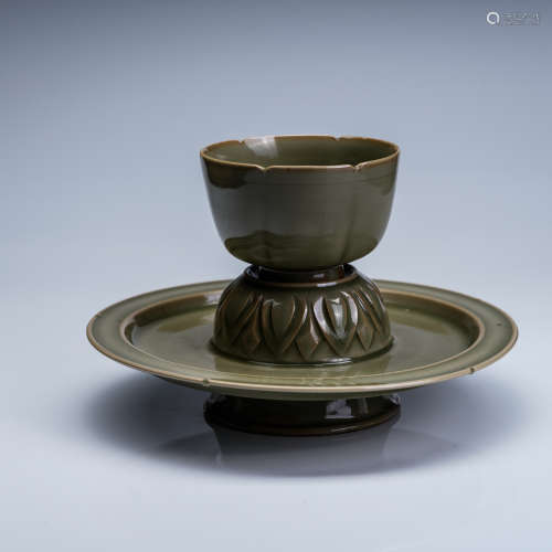 A Chinese Yaozhou-Type Glazed Porcelain Cup with Stand