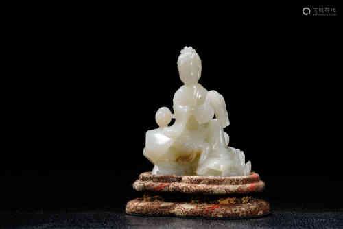 A Chinese Carved Jade Figure of Buddha Decoration