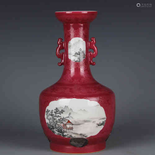 A Chinese Red Glazed Famille-Rose Porcelain Vase