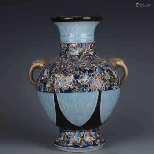 A Chinese Blue Ground Enamel Glazed Porcelain Vase