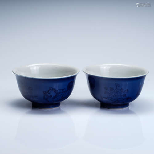 A Pair of Chinese Blue and White Porcelain Cups