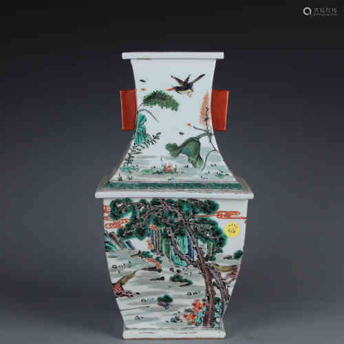 A Chinese Wu-Cai Glazed Porcelain Square Vase