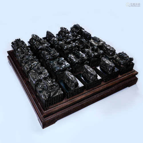 A Set of 25 Chinese Carved Jade Seals
