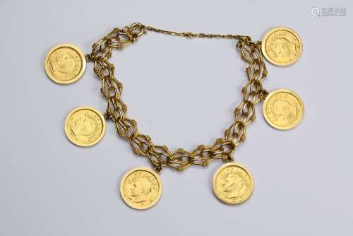 An 18ct Yellow Gold Double Chain Link Iranian Coin Bracelet