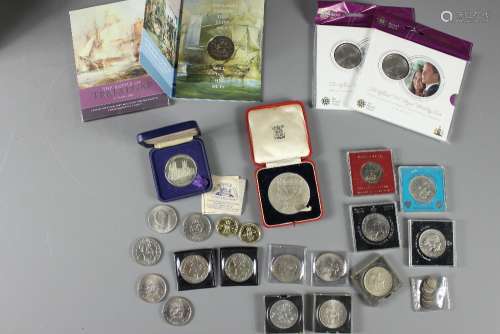 Miscellaneous Coins, including Battle of Trafalgar Commemorative Medal; Royal Wedding Coin 2011; Nickel Silver Canterbury Cathedral Medallion, Captain Cook Botany Bay 50 pence; Royal Wedding July 29th 1981 together with a large quantity of copper coins and cigarette cards
