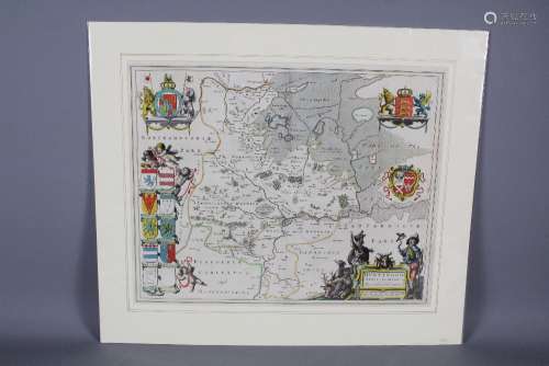 Johannes Blaue Engraving - Huntingdonshire published Amsterdam 1648, hand-coloured, mounted but unframed, approx 39 x 50 cms