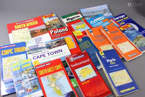 A Quantity of World Road Maps, including Cyprus, Algarve,Spain, Beijing,Patagonia, Poland, Paris, Southern Africa, Switzerland, Campania, London, Southern England, Sydney